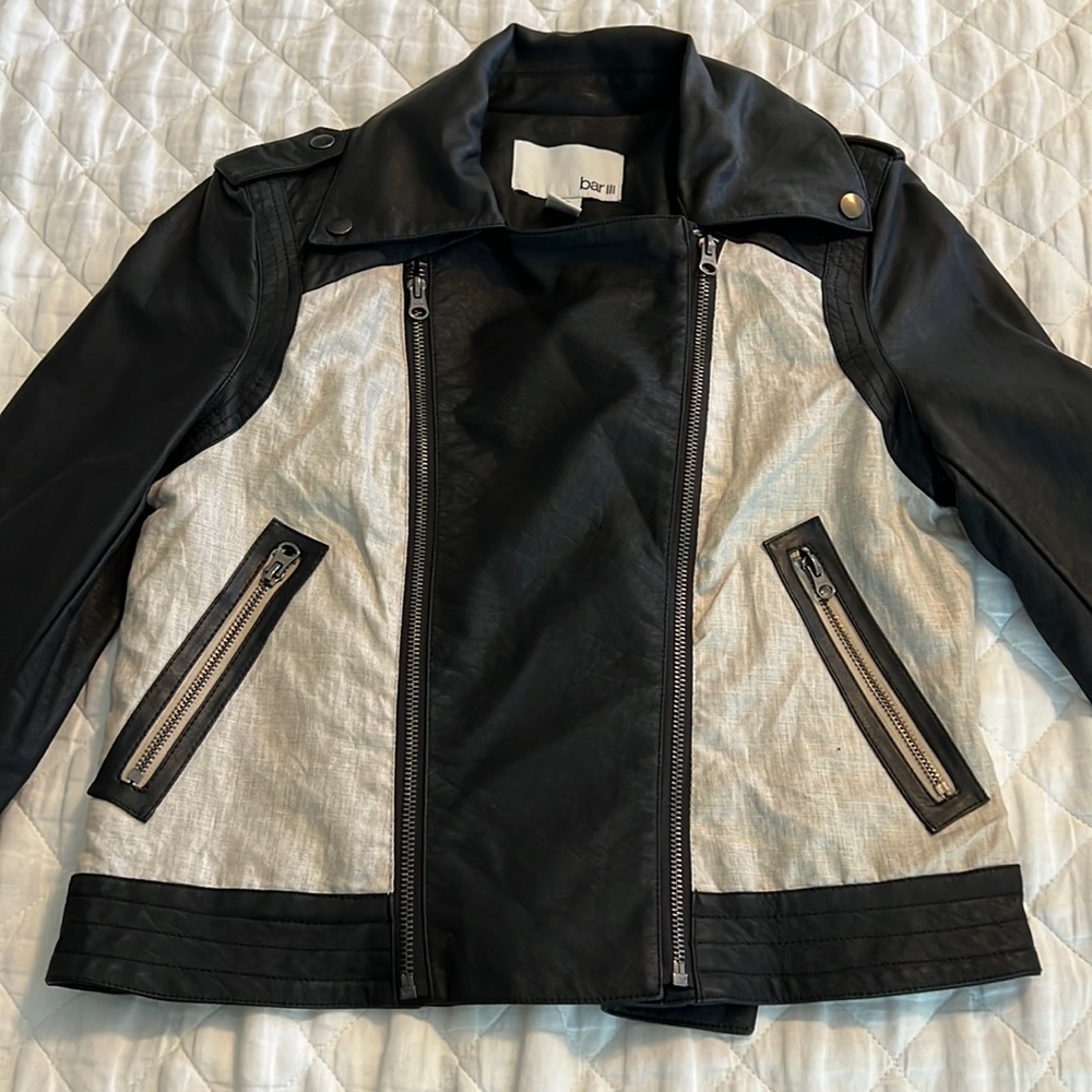 Two tone back & cream leather jacket
